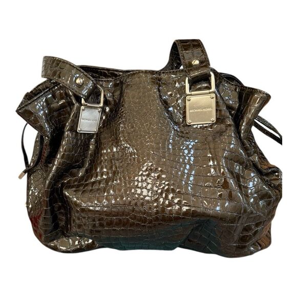 Michael Kors Brown Croc-Embossed Hobo Bag - Picture 6 of 14